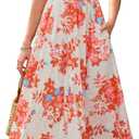 Zattcas Womens 2026 Summer Spaghetti Strap Floral Maxi Dress with Pockets Smocked Flowy Long Beach Vacation Sundresses (Large, Tangerine)