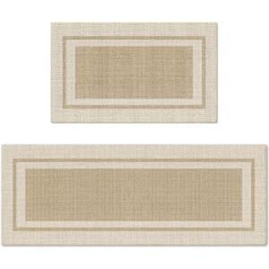 Artoid Mode Beige Absorbent Rectangle Non-Skid Kitchen Mats Set of 2, Home Mats Washable Natural Rubber Back Kitchen Rugs for Floor - 17x29 and 17x47 Inch