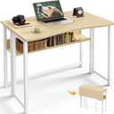 Huuger Folding Desk with Storage Shelf, 31.5 Inch Foldable Computer Table for Small Spaces, Space Saving Sofa Table for Couch, Writing Work Office Computer Desk, Easy to Fold, Oak