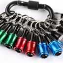 Katerk 12pc Portable Bit holder Key chain, 1/4 inch Hex Shank Screwdriver Bit Clip for Impact Driver Drill Bit Extension Nut Driver W/Black Carabiner, Quick Release Lightweight Drill Screw Adapter