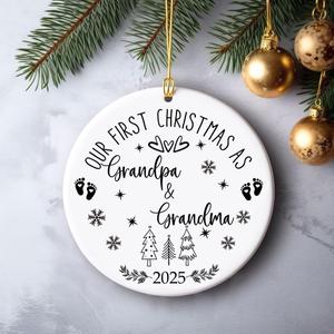 Our First Christmas As Grandma and Grandpa Ornament, Couple Christmas Keepsake 2025, New Gr&Ma & Gr&Pa Gifts, Ornament Wedding Gifts for Couple, Pregnancy Announcement Printed on Both Sides