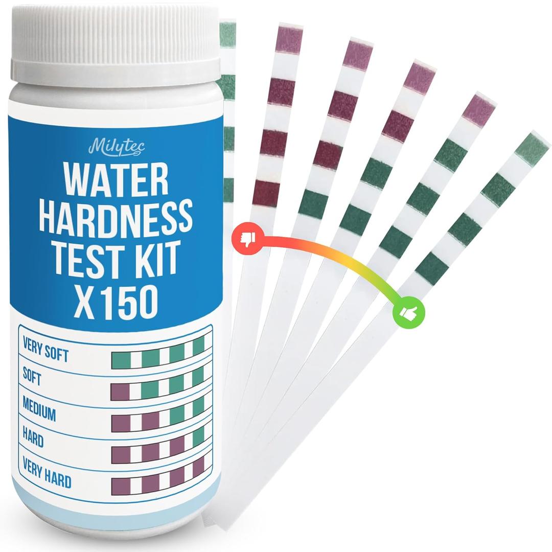 MILYTEC Hard Water Test Kit 150 Strips – Accurate Water Hardness Meter and Checker for Home, Pool, Spa, Softener, Drinking Water – Easy-to-Use Calcium Testing Strips