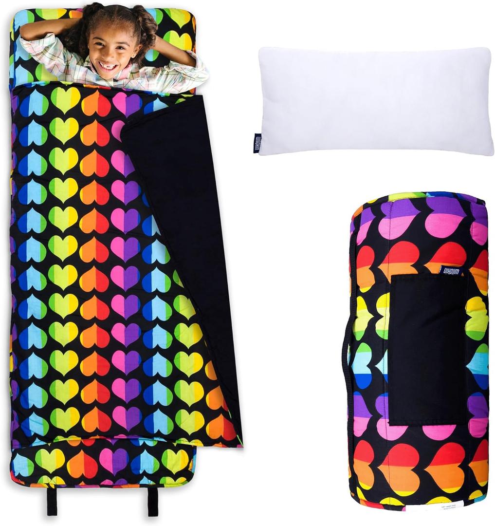 Wildkin Kids Nap Mat with Pillow and Blanket, Preschool Rest Mat, Rainbow Hearts
