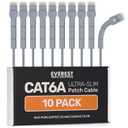 Everest Ultra Slim Cat6a Ethernet Patch Cables 1ft (10-Pack) Gray - 10GB Cat 6a Patch Cable - Bendable, Flexible & Thin Ethernet Cable - Space Saving 32AWG 550MHZ Cat6a Cables - 100% Copper Wires (Grey)