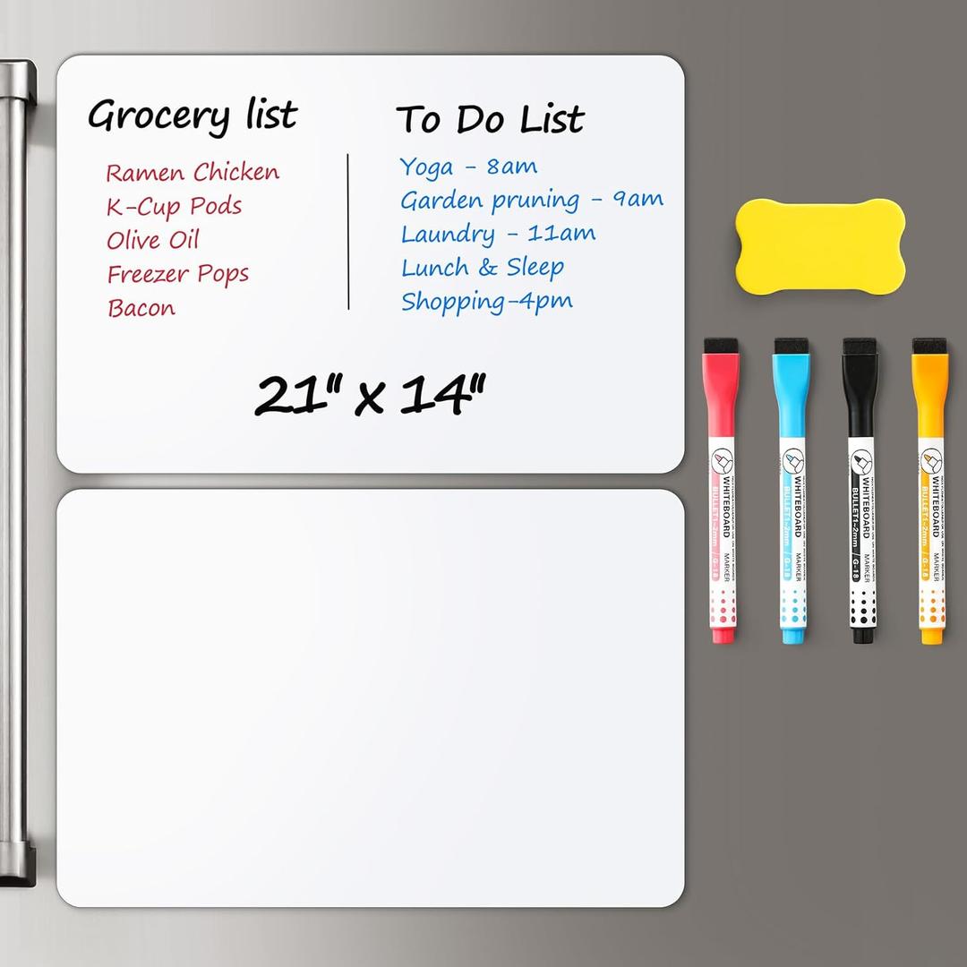 2 PCS Magnetic Dry Erase Whiteboard for Fridge, 21"x14" Reuasble & Erasable White Board Sheet for Refrigerator, Freezer - Smooth & Flexible Magnet Blank Notepad for Home, Kitchen Organizer and Planner