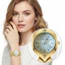 Small Gold Watches for Women's Dainty Analog Dress,Unique Designer Trendy Bangle Bracelets for Women Diamond Watch Oval Case Mother of Pearl Dial, Water Resistant with Tools