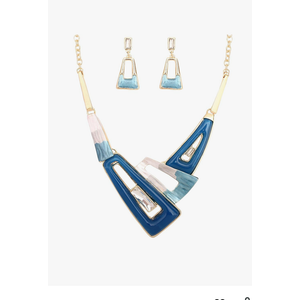SFE Irregular Enamel Triangle Shape shell Collar Bib Bohemian Boho Statement Necklace Earrings Fashion Costume Jewelry Set for Women
