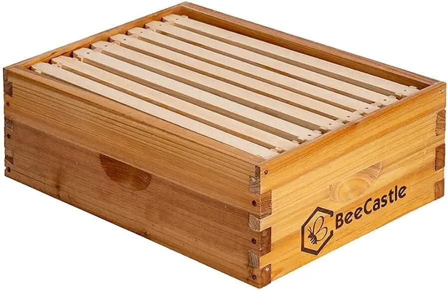 BeeCastle 8 Frame Assembled Medium Honey Super Bee Hive Box with Beehive Frames  Beeswax Coated Foundation Sheets