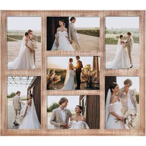 4x6 Picture Frame Collage for Wall Decor, Multiple Photo Collage Frames with Tempered Glass, 7-Opening for 4 x 6 Picture Frames, Rustic Brown, 1 Pack