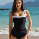 QINSEN Women's Square Neck One Piece Swimsuit Side Ruched Tummy Control Adjustable Straps Bathing Suit (Black, M)