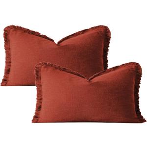 2 PCS Tassels Pillowcases Decorative Party Pillow Covers Modern Solid Cozy Pillowcases Decor Sofa Living Room Rust Orange