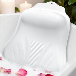 Bath Pillow for Tub, Adjustable Silicone Bathtub Pillows for Head and Neck, 0"2.3" Neck Support, 34 Suction Cups, Easy to Clean, No Machine Wash Needed (White)