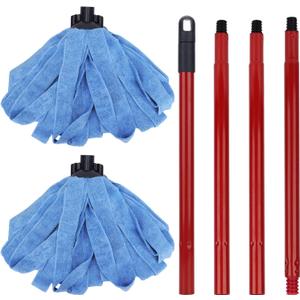 Microfiber Mop Cloth Heads Replacements: One Mop Handle with Two Blue Microfiber Cloth Heads Compatible with All Standard US Threading Pole