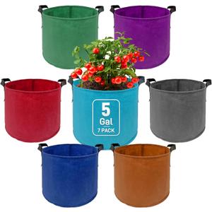 7 Pack 5 Gallon Plant Grow Bags - Mixed 7 Colors with Reinforced Handles & Aeration Design, Ideal for Tomato, Flowers & Fruits
