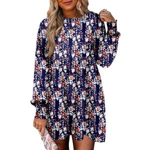 Dokotoo Casual Dresses for Women Flowy Boho Floral Long Sleeve Empire Waist Babydoll Mini Dress