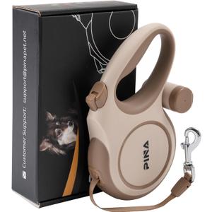 PINA Upgraded Retractable Dog Leash, 26 ft Dog Leash for Small Medium Large Dogs Up to 110lbs, Heavy Duty Reflective Nylon Tape 360 Tangle-Free, with Anti-Slip Handle, One-Handed Brake, Pause, Lock (Khaki)
