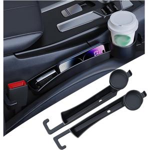 2PCS Car Seat Gap Filler, Multifunctional Vehicle Seat Side Gap Plug Blocker with Cup Holder & Storage Slot, No Drop Automotive Console Crevice Stopper, Universal for Truck SUV Van (Black)