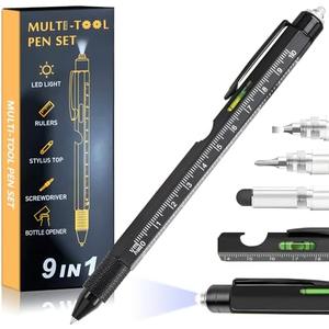 Valentines Day Gifts for Him,Multitool Pen 9 in 1 Innovative Gift for Men,with LED Light,Ruler, Stylus,Bubble Level,Screwdrivers,Unique Gifts Gadgets for Him,Boyfriend,Husband