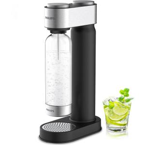 Philips Soda Streaming Machine, Stainless Sparkling Water Maker Easy Install with Quick Twist 1L PET Carbonating Bottle, Soda Maker Compatible with 60L CO2 Carbonator (NOT Included), ADD4902BKOQ/37 (1Pack-No Cylinder, Black)