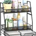 2-Tier Bathroom Counter Organizer with Drawer, Bathroom and Makeup Organizer Countertop, Easy to Install, Ideal for Bathroom organizer, Vanity, Large Skincare, Perfume, Present, and More,Black