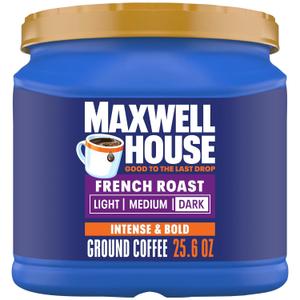 Maxwell House French Roast Dark Roast Ground Coffee, 25.6 oz Canister (EXP 03/30/26)