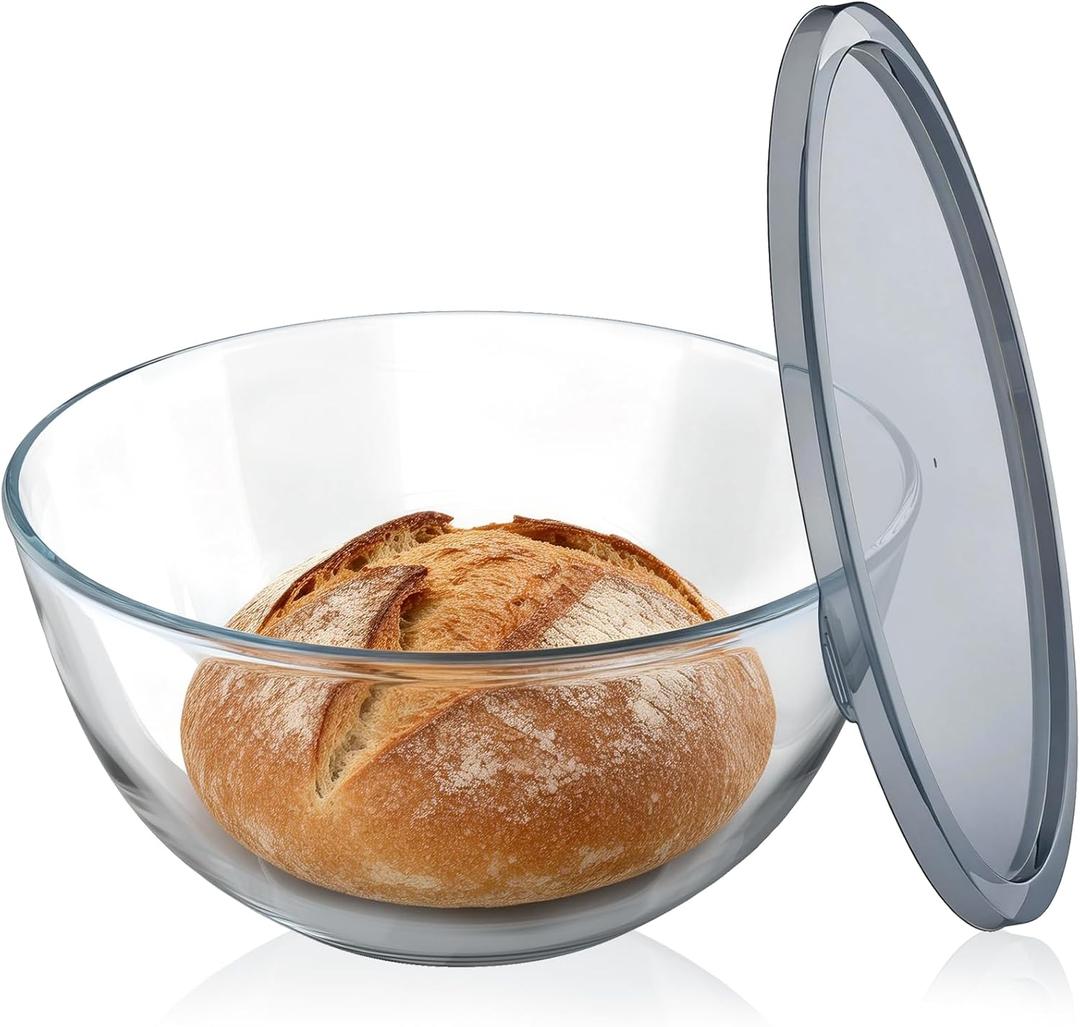 Large Glass Bowl for Sourdough Bread Making, 4.7 Quart Glass Mixing Bowl with Lid, Clear Glass Salad Cooking Bowl Kitchen Bread Salad Storage