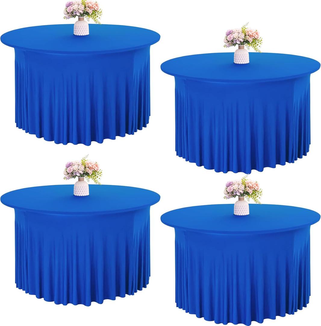4 Pack 5FT Spandex Table Skirts 60 Inch Round Spandex Fitted Table Cover Washable Table Cloth for Wedding Trade Baby Shower Banquet Dining Table (Royal Blue, 5FT)