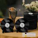 Novabright 20 Pcs Vinyl Record Wood Wedding Table Numbers with Easel Stand Retro Music Wedding Party Decorations for Reception DIY Doodle Fake Records Table Signs with 3 Markers for Souvenir Gifts
