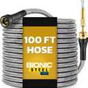 Bionic Steel PRO 100 Ft Garden Hose with Nozzle, Premium 304 Stainless Steel Metal Water Hose 100Ft Flexible Hose, Rust Proof, Lightweight, Heavy Duty, Crush Resistant Fittings, 500 PSI, 2025 Model