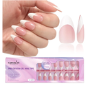Canvalite French Tip Press on Nails Gel Nail Tips - 300Pcs Pre-Colored Quick and Easy Press on Nails Almond Fake Nails with Designs DIY Nail Extensions Valentines Day Gifts for Her, Pink-M-Almond-White