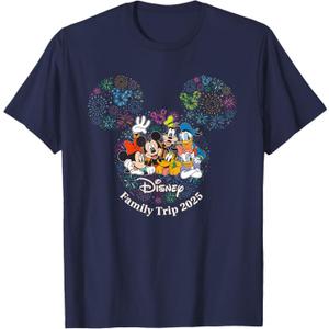 Disney Mickey & Friends Fireworks Vacation Family Trip 2025 T-Shirt Large Navy Blue