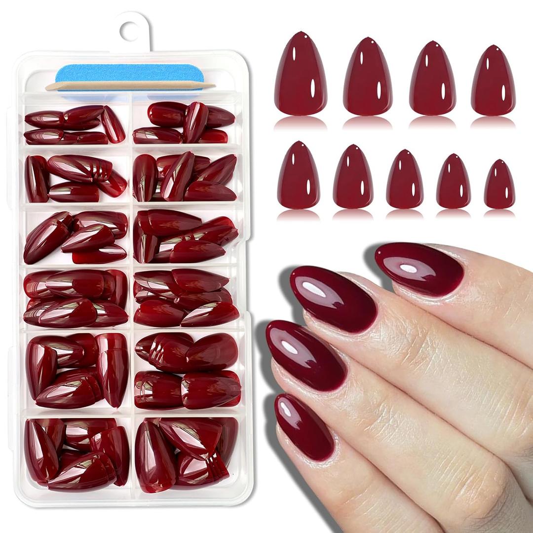 120pc Red Almond Press on Nails Short Fake Nails Press ons for Women Acrylic Nails Press on Nails&Glue Tabs, Short Red Press on Nails Almond False Nail Tip Stick on Artificial Fingernail