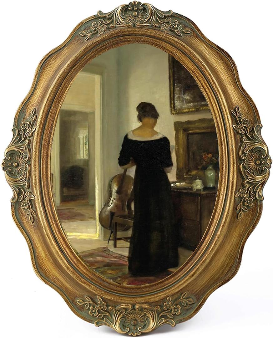 SIKOO Vintage Picture Frames 5x7 Oval Picture Frame Tabletop and Wall Mount Antique Picture Frame with High Definition Glass Front,Oval Wall Art, Bronze Gold