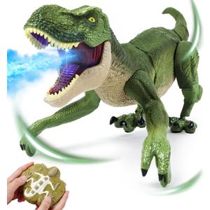 BEMITON Remote Control Dinosaur Toy - Birthday Gifts for 4-7 8-12 Year Old Boys, 2.4GHZ Electronic RC Walking Dino with Spray & Light & Roar for Kids Age 4-12