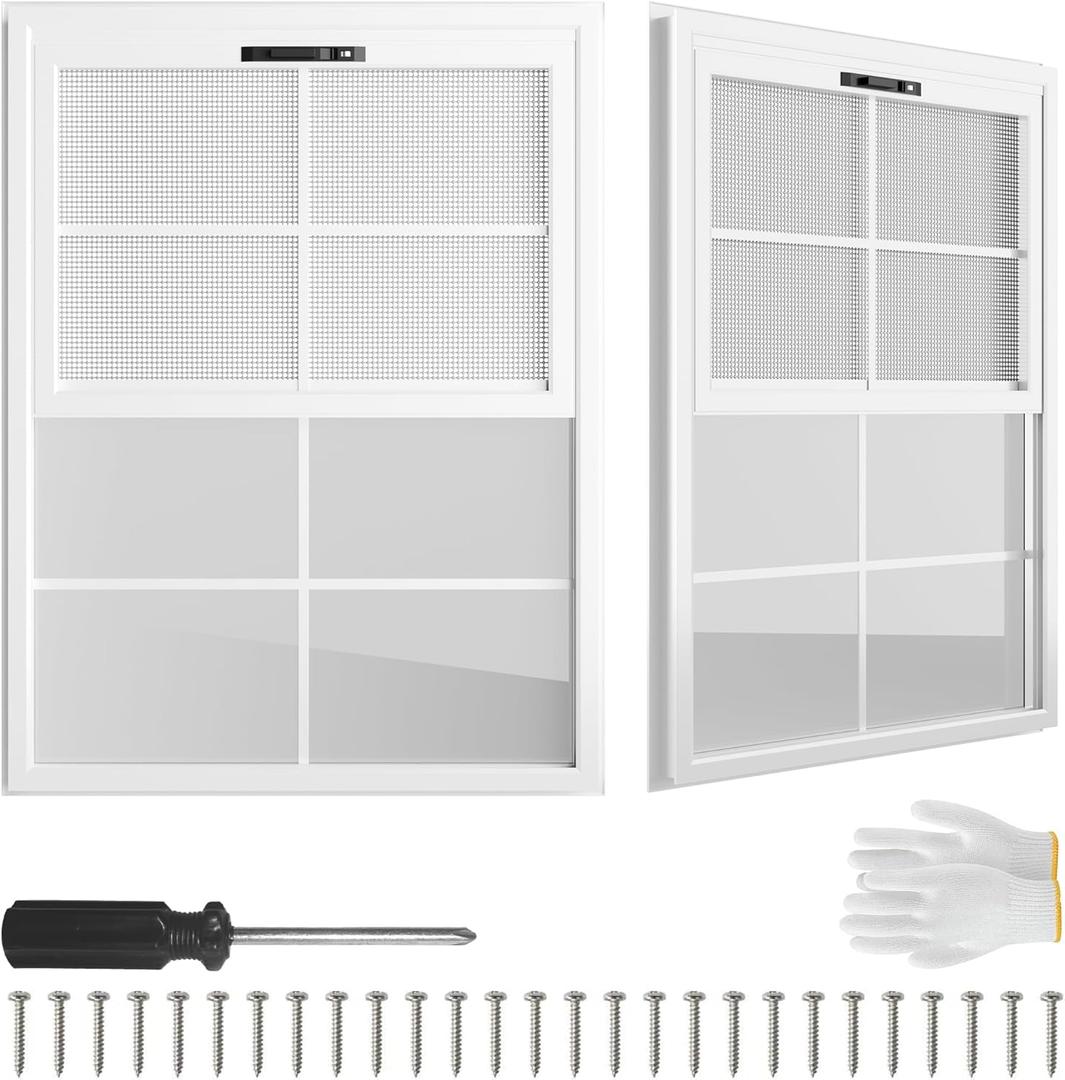 2 Pack 18" x 23"Shed Window, with Plastic Glass and Fiberglass Screen for Shed, Chicken Coop, Playhouse, Household, Garage