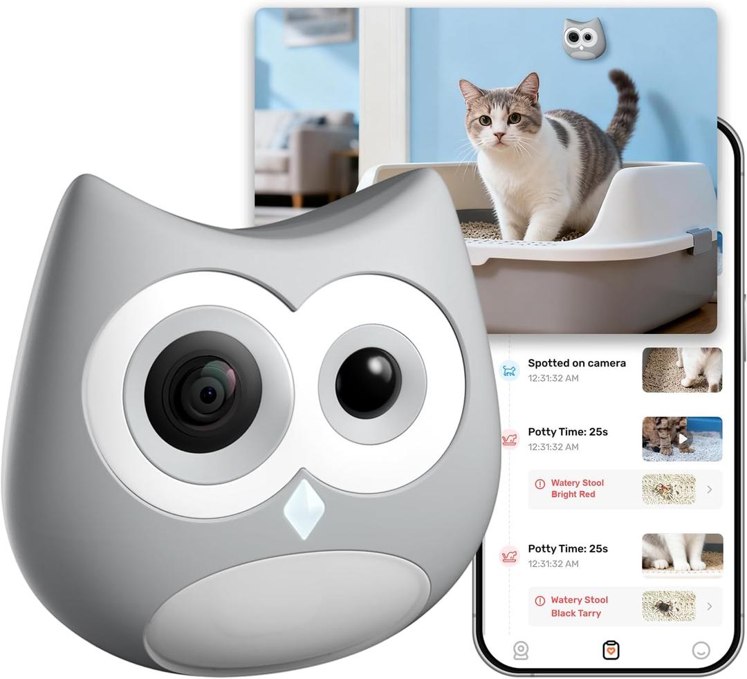 Litter Box Camera AI Cat Health Monitoring, Records Cat's Toileting Behavior, Abnormal Alerts, Fits Automatic & Standard Litter Boxes, Multi-Cat Support, Cat Cam with Night Mode(Gray)