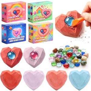 Valentines Day Cards for Kids School  28 Pack Gemstone Dig Kit, Heart Dig Blocks With Tools & Valentines Greeting Cards, Classroom Exchange Valentines Gifts, Bulk Set for School Valentines Party