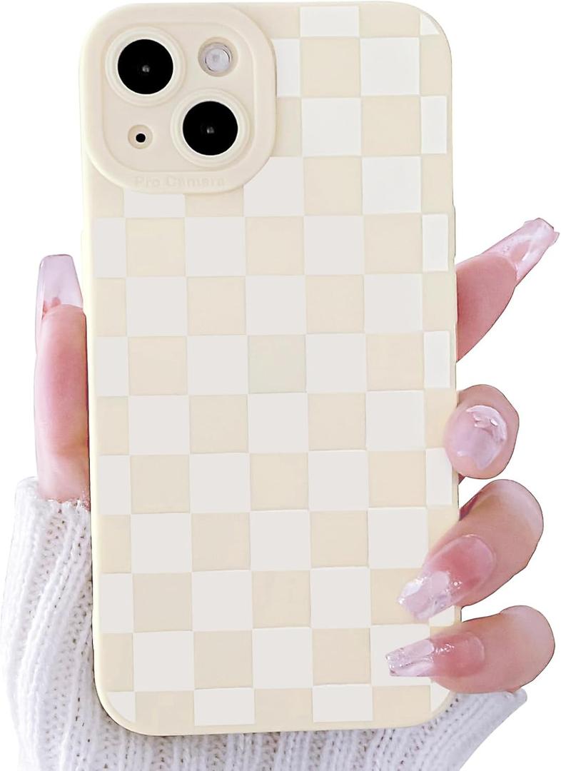 Lovmooful Compatible for iPhone 14 Plus Case Cute Checkerboard Lattice Plaid with Color Design for Girls Women Soft TPU Shockproof Protective Girly for iPhone 14 Plus Case-White