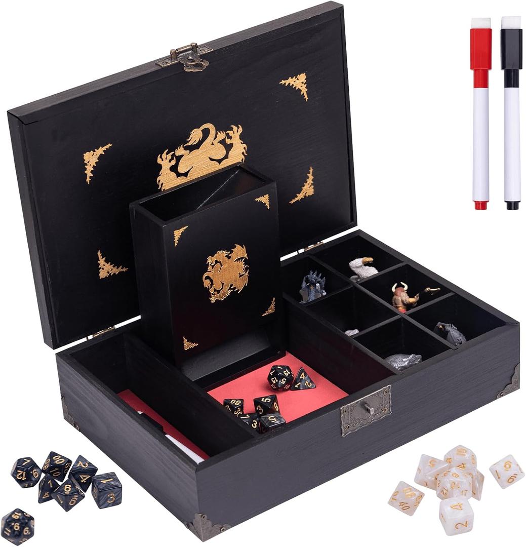 Dice Box with Dice Tower and Rolling Tray, 4 in 1 Dice Holder Storage Case for Tabletop RPG Games, Dice & Miniatures Organizer Gift for D&D, Pathfinder, MTG