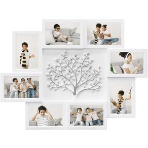 HELLO LAURA - Picture Frame Collage Large Wall Hanging Photo Frames Elegant Tree Collage Frame Gifts for Family Friends 4x6 inch Home Wall Decor Gallery Display (White - Silver Tree), 23.9 x 18.1 x 0.7 inches