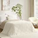 Snuggle Sac Checkered Throw Blanket Faux Fur Microfiber Blankets for Couch,Cozy Soft Warm Blanket for Sofa Bedroom Living Room,Solid Ivory,60x80 inches