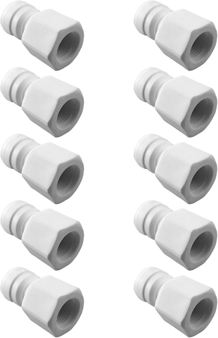 Plastic Reusable Water Line RO Fittings 1/8 Female Threaded Tube Adapter x 1/4 Quick Connect Fitting for Water Filters and RO Systems (10, 1/4"OD*1/8"Female Thread)