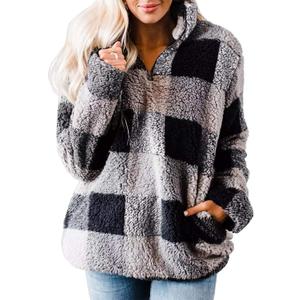 ZESICA Women's Plaid Long Sleeve Zipper Sherpa Fleece Sweatshirt Pullover Jacket Coat with Pockets (M)