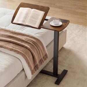 Sakugi Overbed Bedside Table with Wheels, Height Adjustable Laptop Desk, Hospital Bed Table with Right-Side Tilt Top, Rolling Bed Tray for Home & Office,27.6" L x 12.9" D x 29.1"39" H, Brown