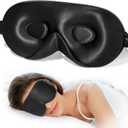 LitBear 100% 22 Momme Mulberry Silk Sleep Mask - 3D Contoured Eye Mask for Men & Women, Soft Breathable Sleeping Mask with Adjustable Strap, Perfect Blocks Light for Sleeping (Black)