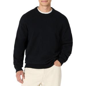 Amazon Essentials Men's Relaxed-Fit Cotton Blend Textured Crewneck Pullover Sweater (Black) XL