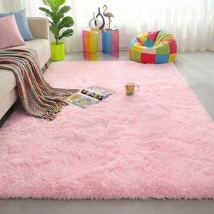 Light Pink Area Rugs for Bedroom Girls, Living Room Decor, Fluffy Fuzzy Plush Shag Rug 4x6 for Kids Room, Soft Cute Aesthetic Floor Fur Carpet for Baby, Toddler, Teen, Nursery, Preppy Dorm, Playroom,  4' x 6' (Rectangular), Pink