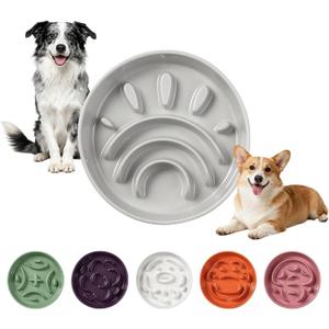 Elevated Slow Feeder Dog Bowl - Ceramic Maze Dog Food Bowl with Stainless Stand - Raised Slow Feeder for Small Breeds to Control Eating Speed - 6.3 Inch - 0.8 Cups (80g) - Gray