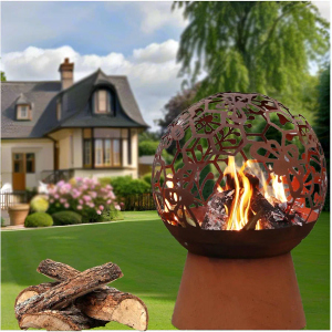 Sphere Fire Pit with Grill, 27x20 Inch Wood Burning Firepits Fireplace for Outside, Camping Bonfire Firepit Outdoor Heaters Round Fire Pit for Patio, Backyard, Balcony