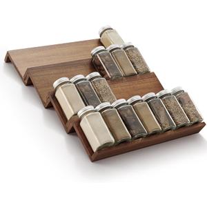 Tinamo Acacia Wooden Spice Rack Organizer for Cabinet - Spice Drawer Insert, Spice Organization for Cabinet, Seasoning Organizer, Spice Holder Pack of 4 (Walnut, Pack 4)